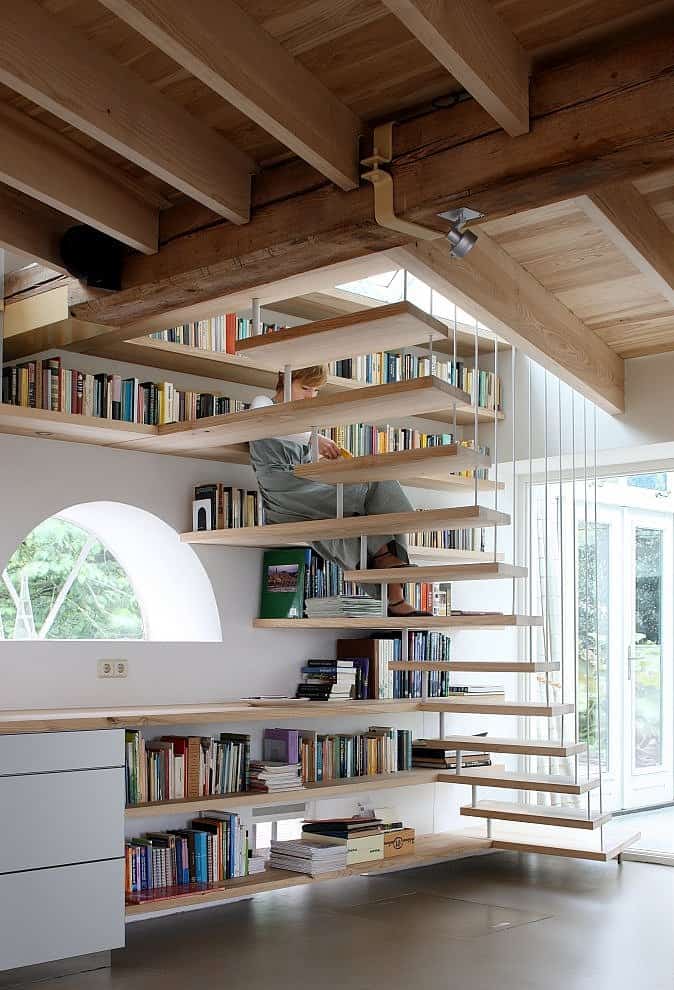 Bright Modern Bookshelf Staircase