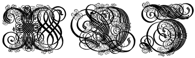 Рис. 2. В алфавитах Франка нет застывших форм. Всякий раз образ буквы заново рождается на глазах зрителя. Инициалы «X», «Y» и «Z» Мемминген, 1601 год
