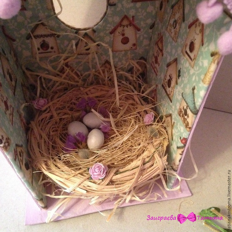Делаем декоративный пасхальный скворечник с гнездом и птичкой, фото № 29