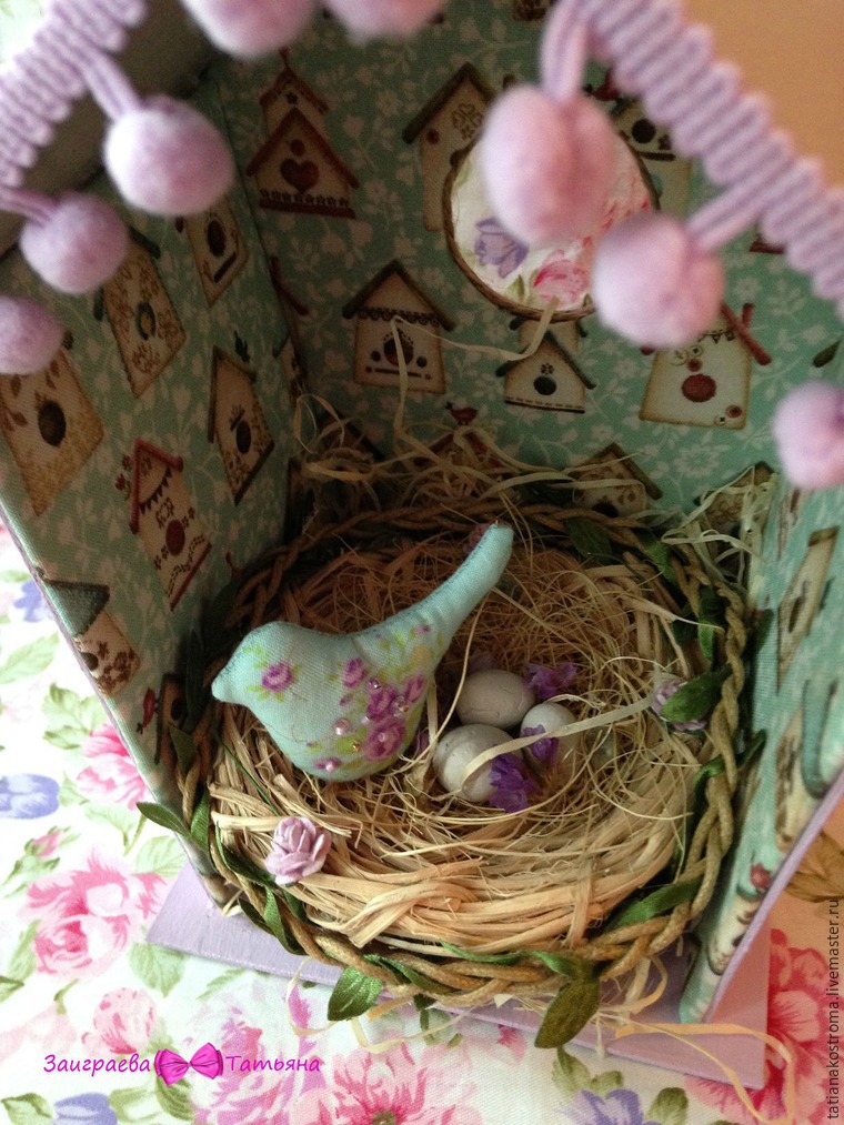 Делаем декоративный пасхальный скворечник с гнездом и птичкой, фото № 40
