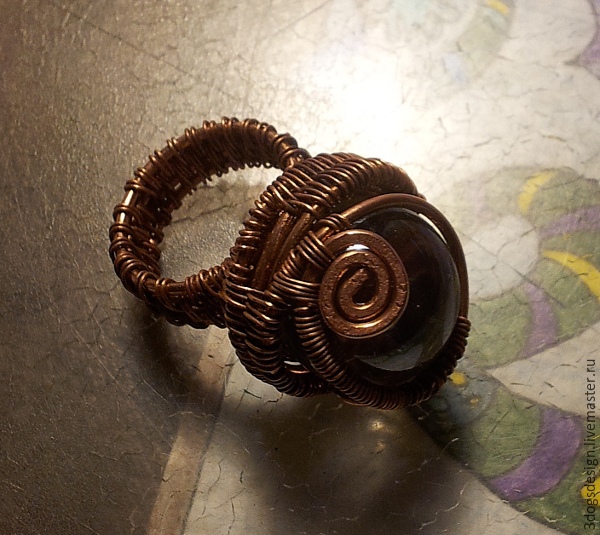 «Бюджетный брульянт», или Делаем кольцо со стеклянным шариком из медной проволоки, фото № 25