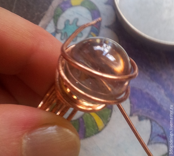 «Бюджетный брульянт», или Делаем кольцо со стеклянным шариком из медной проволоки, фото № 9
