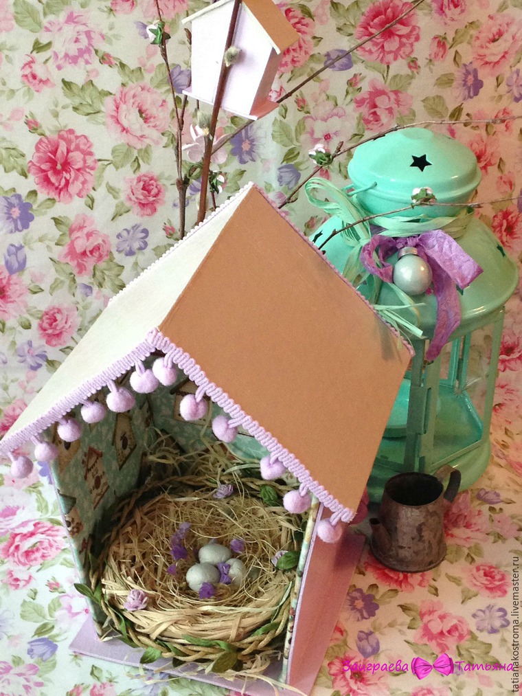 Делаем декоративный пасхальный скворечник с гнездом и птичкой, фото № 42