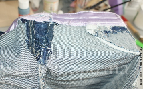 Декорирование шкатулки а-ля Бохо имитация джинсы и белой тиснёной кожи, фото № 7