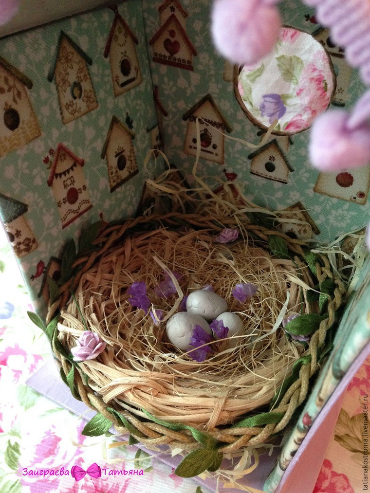 Делаем декоративный пасхальный скворечник с гнездом и птичкой, фото № 39