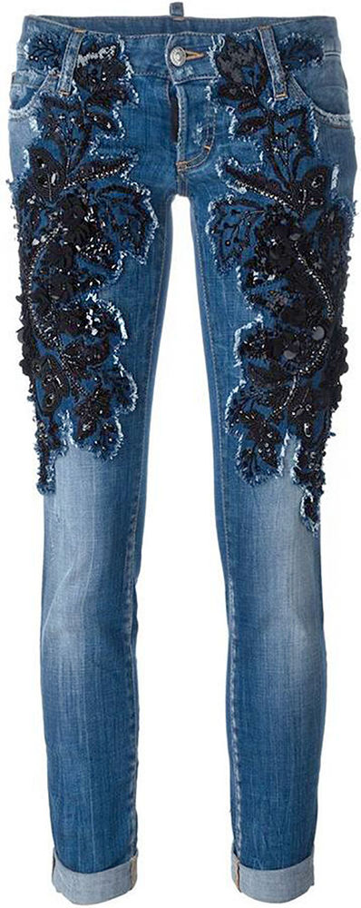 Разнообразный декор джинсов: вышивка, роспись, кружево, фото № 24