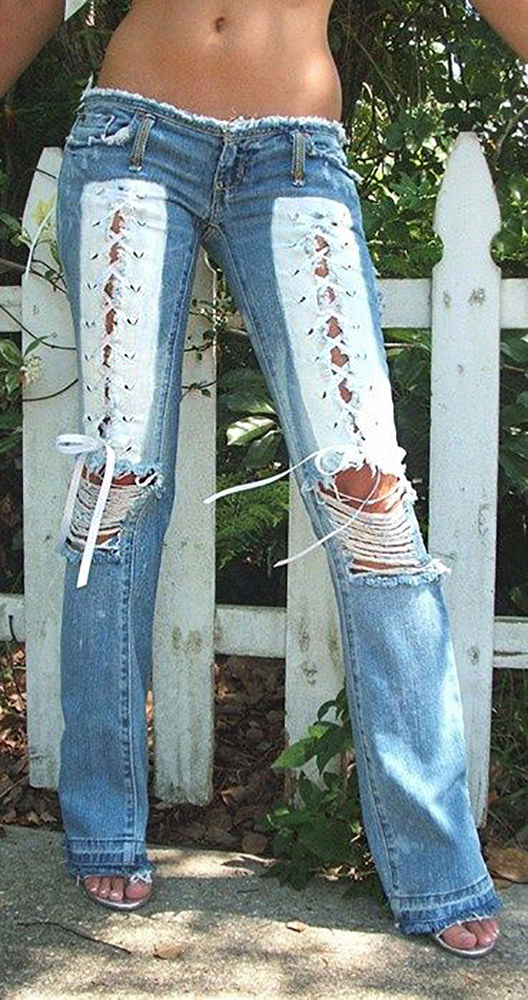 Разнообразный декор джинсов: вышивка, роспись, кружево, фото № 49