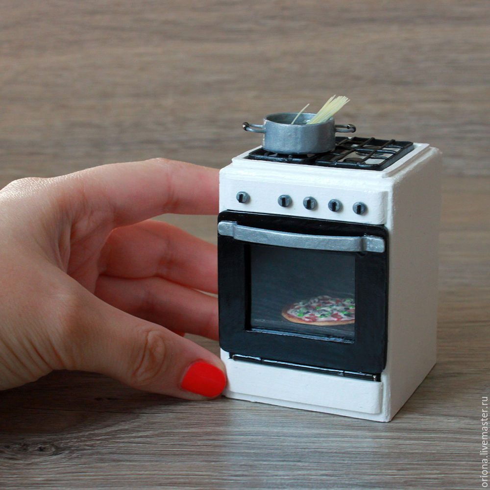 Делаем из полимерной глины и картона миниатюрную газовую плиту для кукольного домика: видео мастер-класс, фото № 4