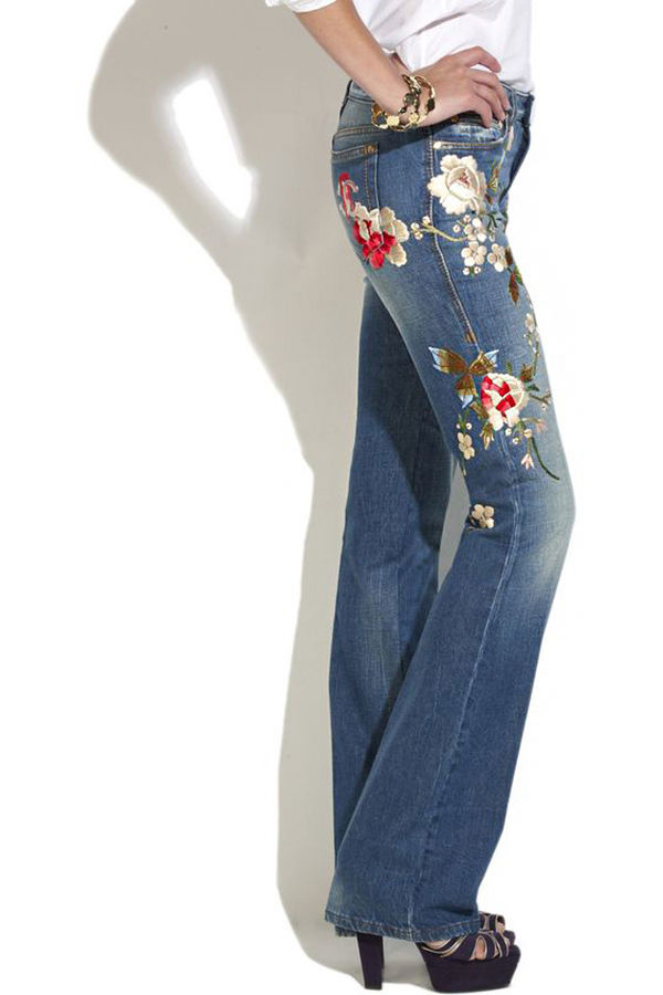 Разнообразный декор джинсов: вышивка, роспись, кружево, фото № 10