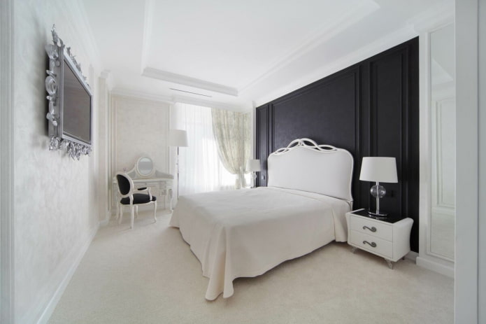 интерьер спальни в черно-белых тонах в классическом стиле