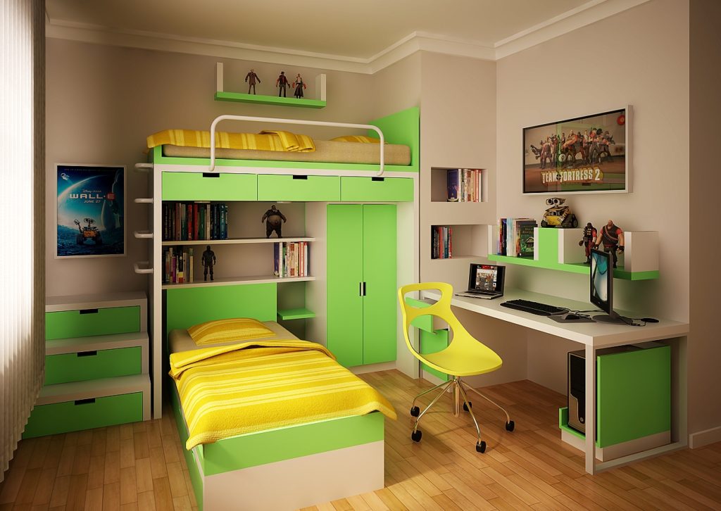 Современная мебель в детской комнате для двух сыновей