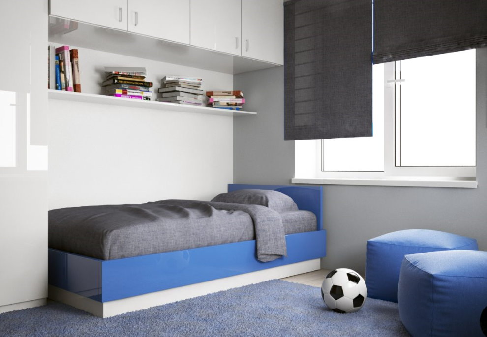Сине-белая кровать в стиле минимализма
