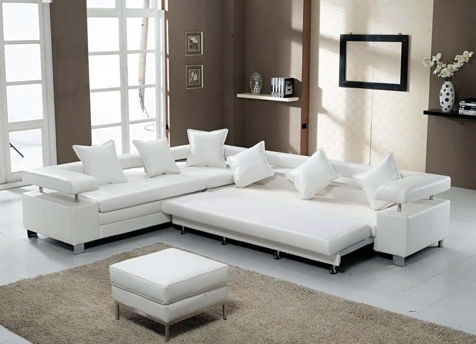 Белый диван раскладного типа для зала в стиле хай-тек