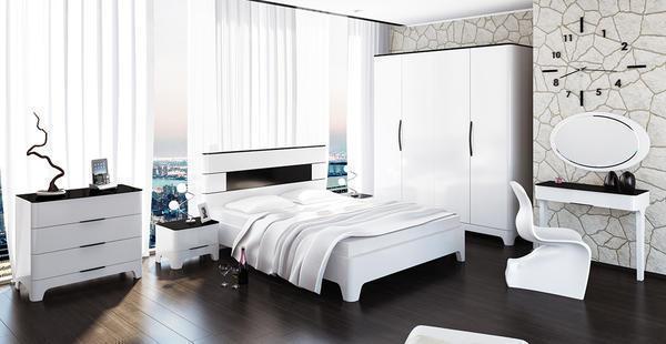 Белая спальня в современном стиле выглядит очень просторно, стильно, элегантно и функционально