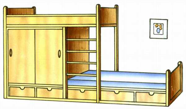 Рис. 13.  Двухъярусная кровать со смещённым расположением ярусов.