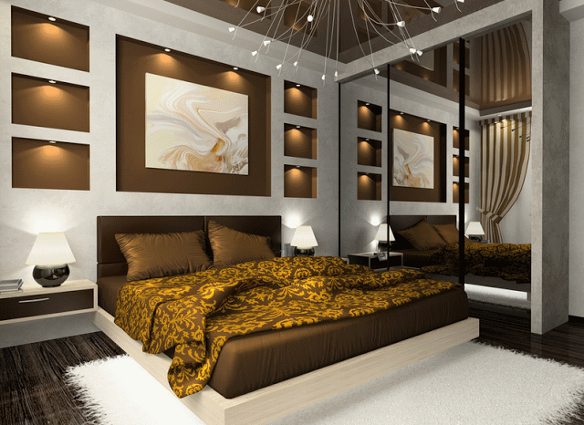 Современный дизайн спальни с кроватью-платформой. Фото 29