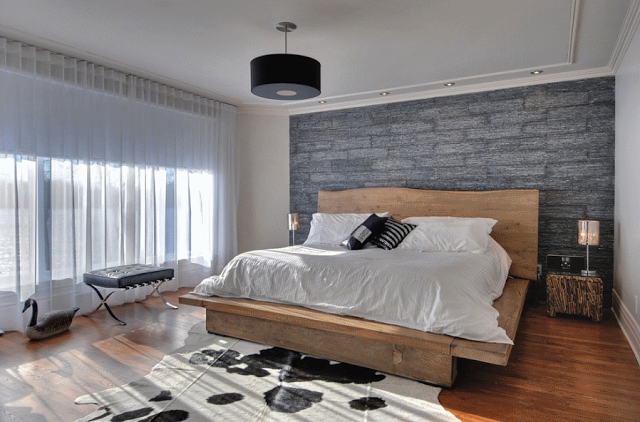 Современный дизайн спальни с кроватью-платформой. Фото 32
