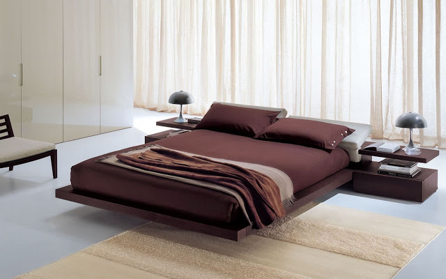 Современный дизайн спальни с кроватью-платформой. Фото 37