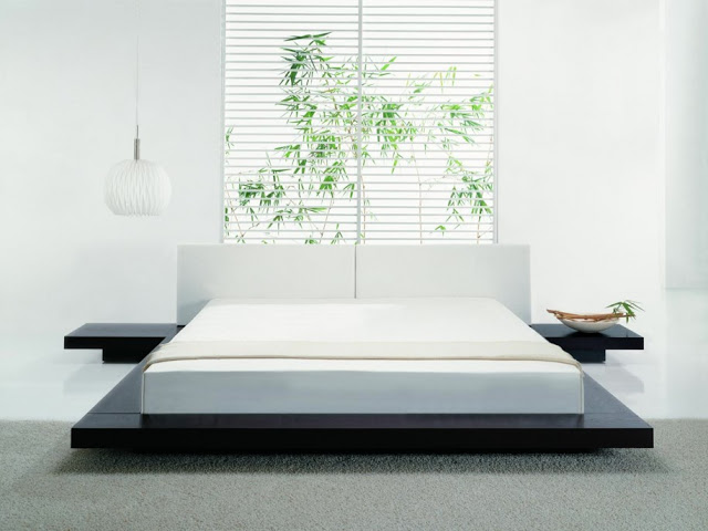 Современный дизайн спальни с кроватью-платформой. Фото 41