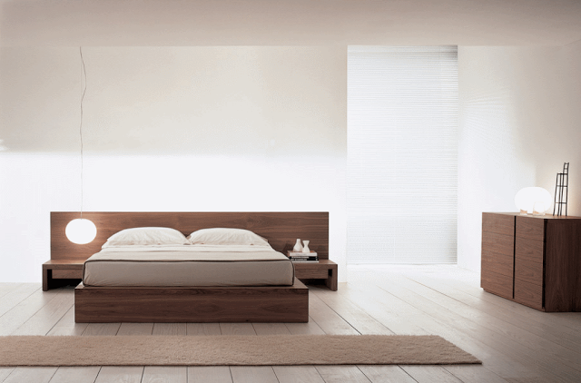 Современный дизайн спальни с кроватью-платформой. Фото 45