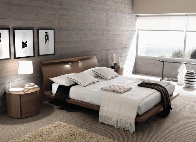 Современный дизайн спальни с кроватью-платформой. Фото 46