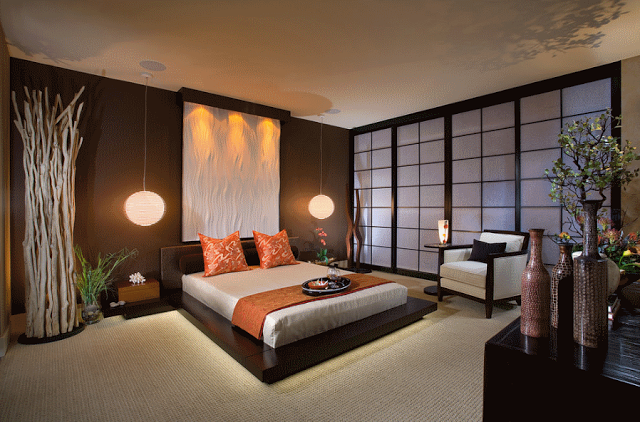 Современный дизайн спальни с кроватью-платформой. Фото 47