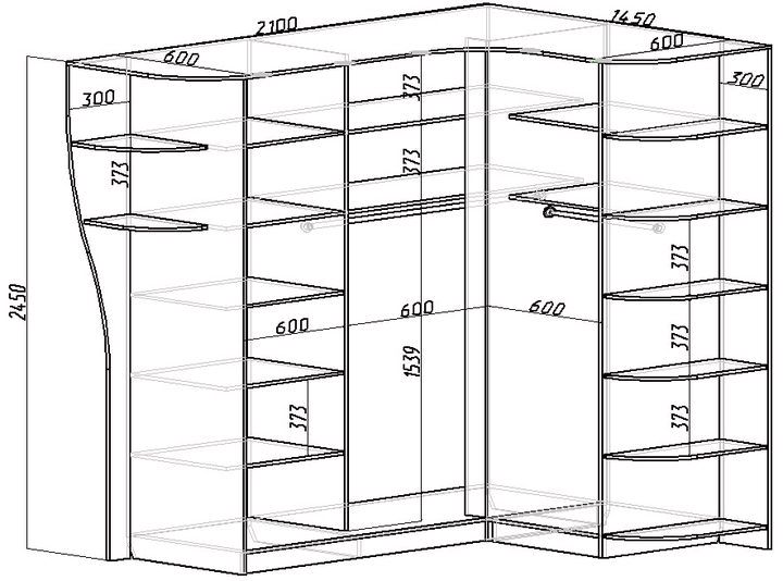 Схема углового шкафа с полками