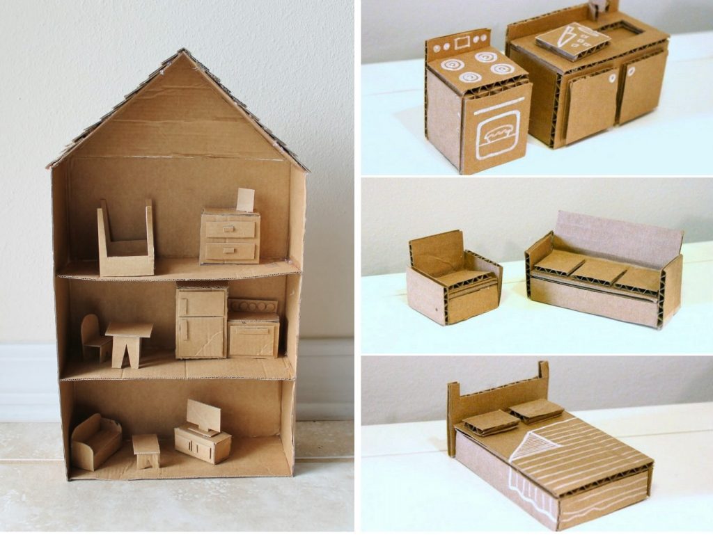 Мебель для кукольного домика из картона