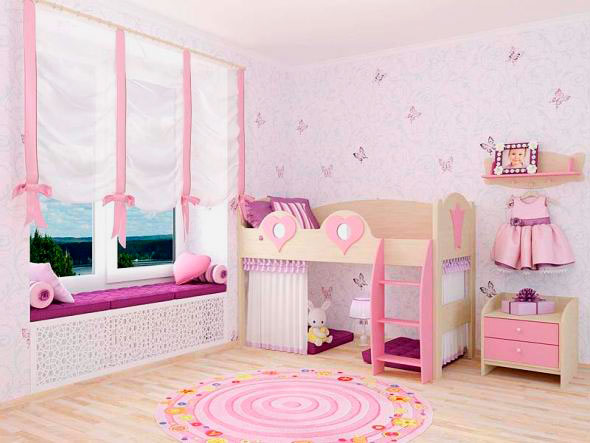 Фото детской комнаты девочки с кроватью-чердаком в интерьере