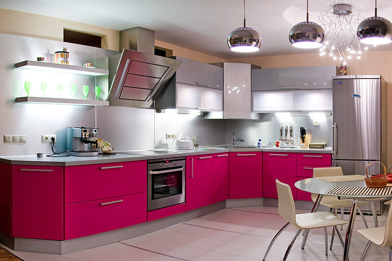 Матовый розовый кухонный гарнитур с акриловым покрытием