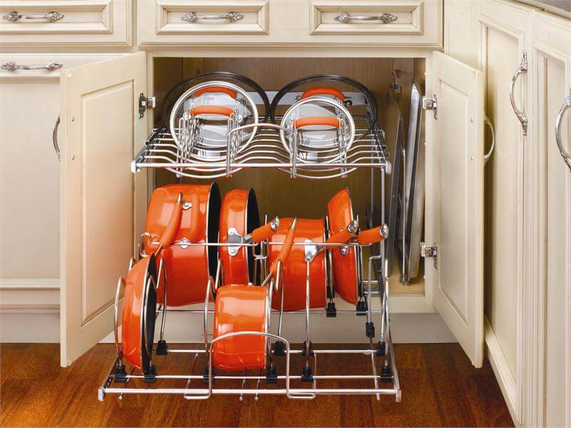 Выдвижная система хранения кастрюль, сковородок и крышек