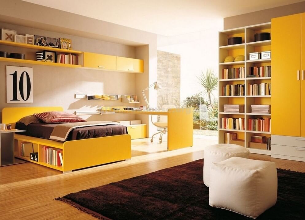 Интерьер комнаты подростка в желтых цветах