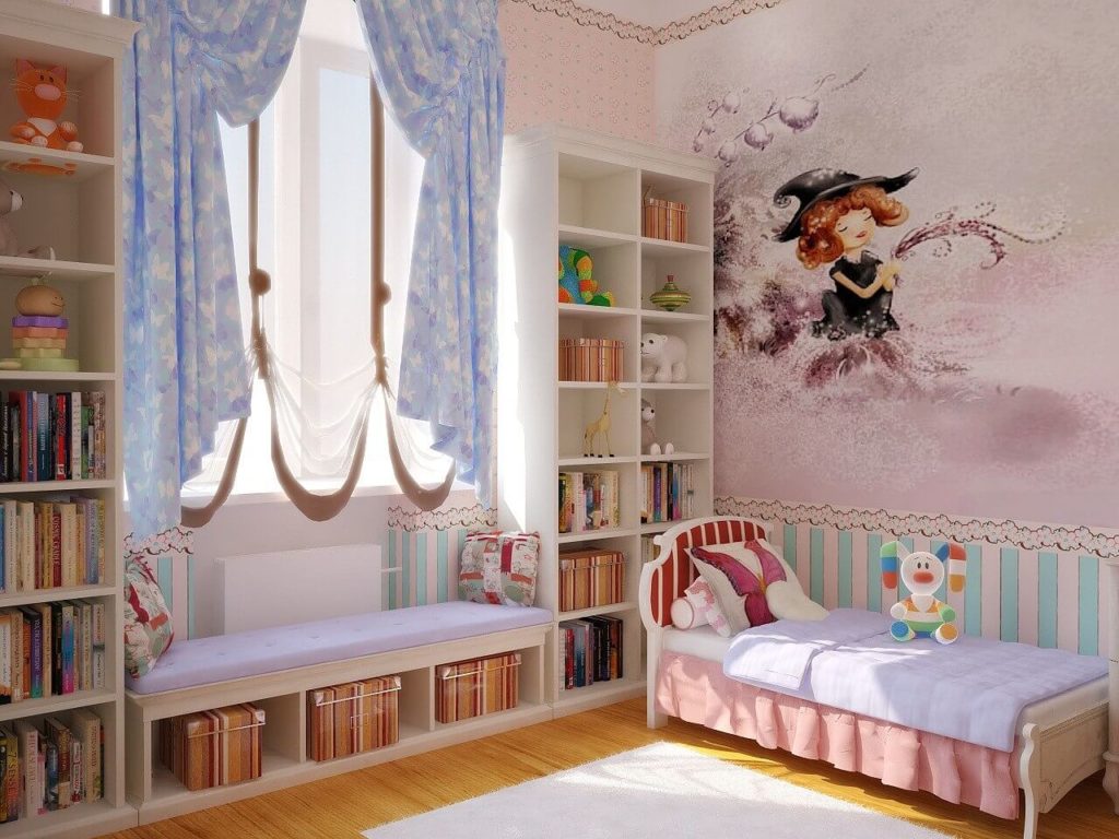 Детская комната с книжными шкафами