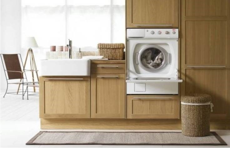 необычное встраивание стиральной машины на кухне