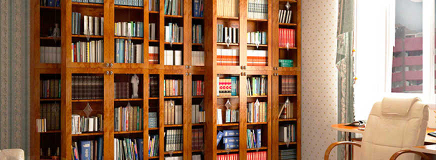 Варианты книжных шкафов со стеклянными дверями, и их особенности