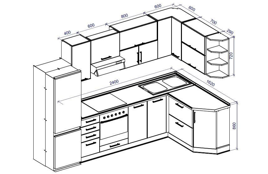 Чертеж гарнитура для кухни