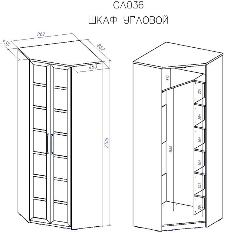 Шкаф угловой с размерами