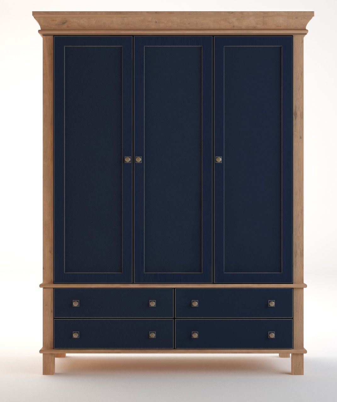 Синий деревянный трёхстворчатый шкаф