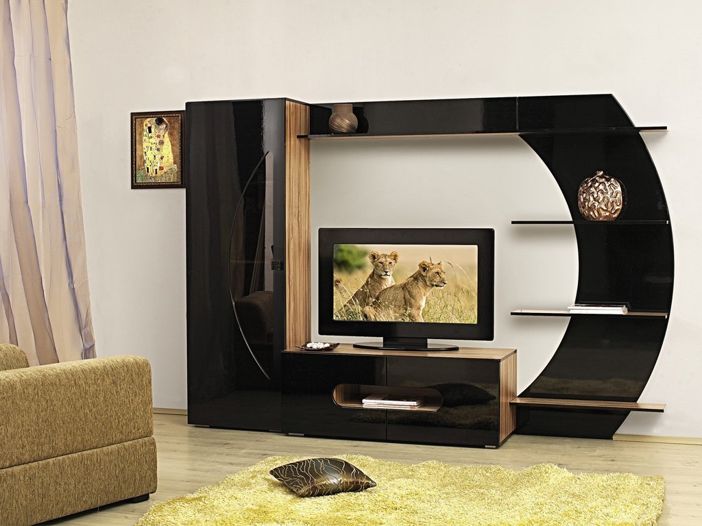 Шкаф купе в гостиную в современном стиле с телевизором