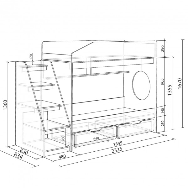 Кровать-чердак с размерами