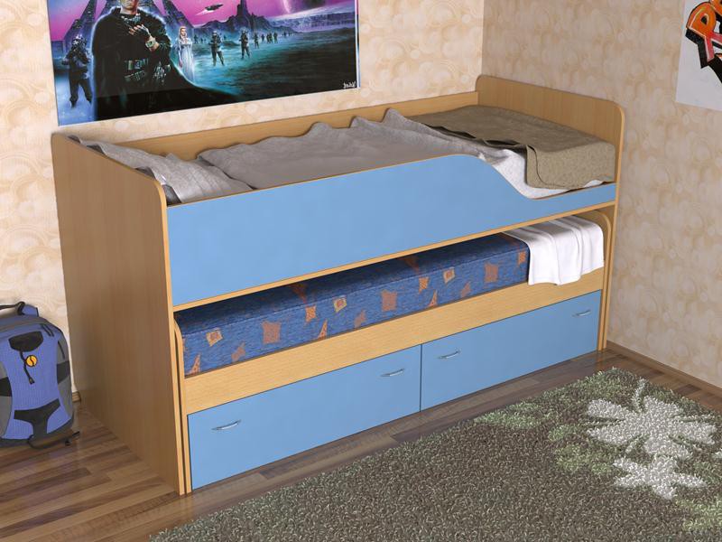 Голубая красивая кровать