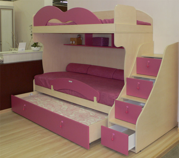 Кровать тумба трехъярусная выдвижная для детского сада