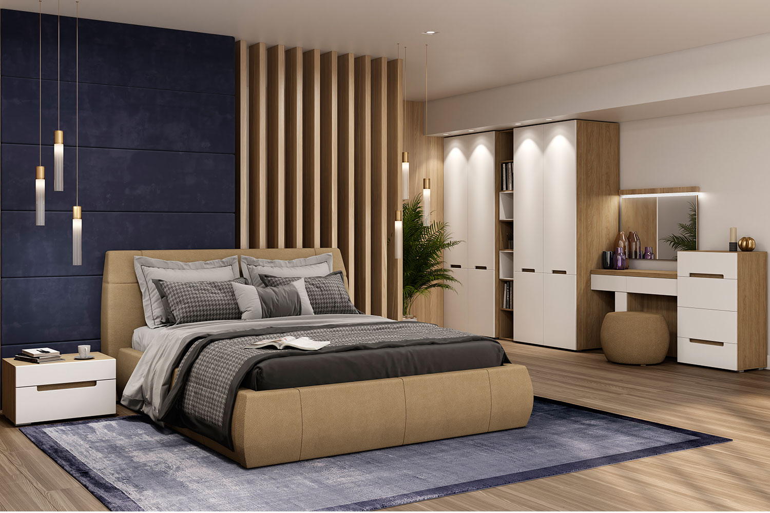 Дизайн спальни с цветочными обоями над кроватью