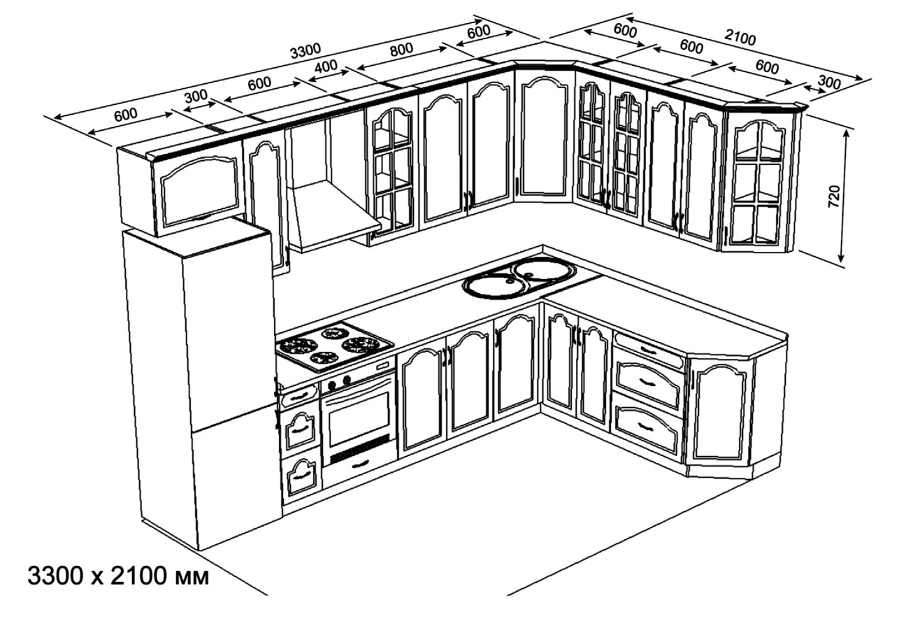 Чертёж кухни 3300х2100