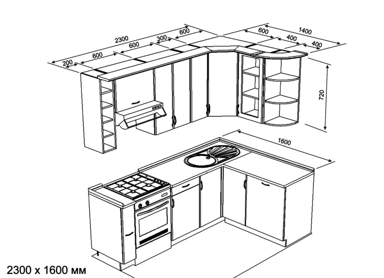 Кухонный гарнитур чертеж