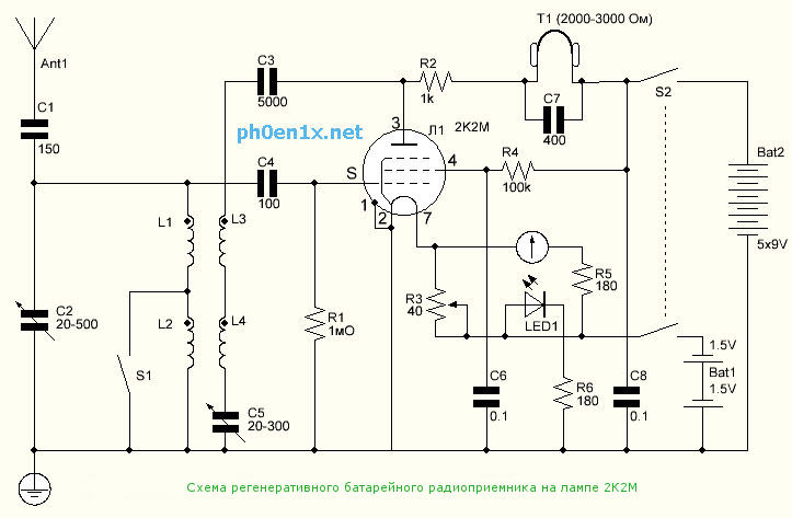 Принципиальная схема регенеративного радиоприемника