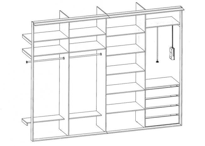 Схема шкафа без внешних стенок