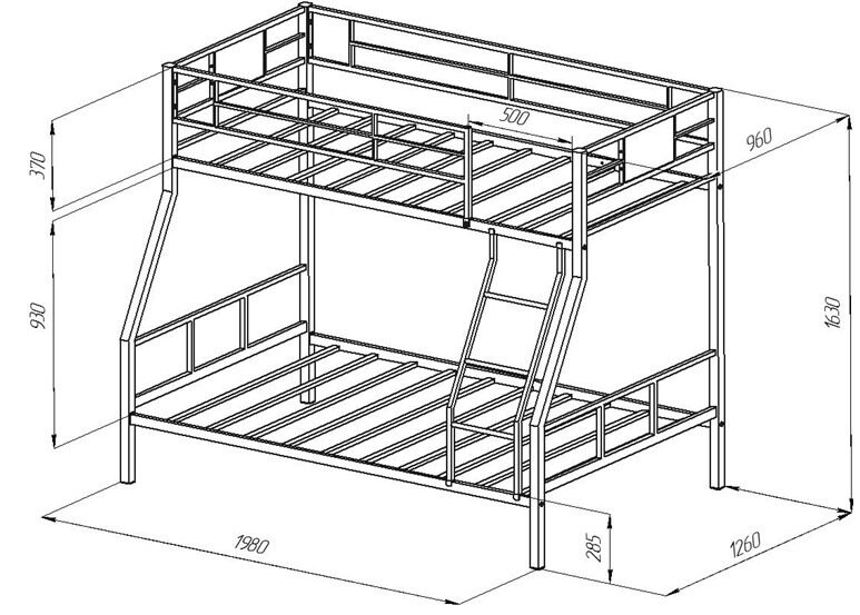 Стандартные размеры двухъярусной кровати