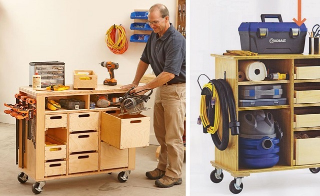 Мобильные шкафы для инструментов очень удобны для работы в гараже.