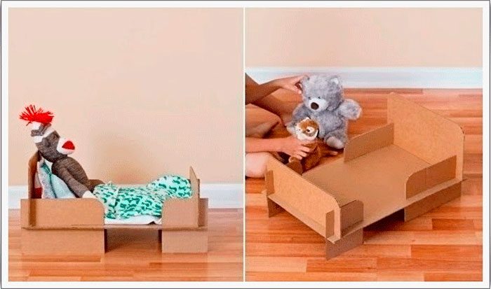 Кровать из картона для кукольного домика